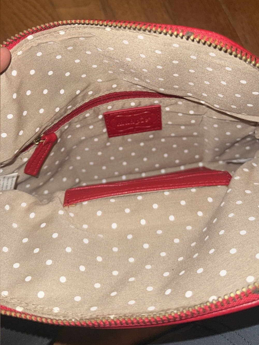 Mud Pie Red Zip Clutch with Polka Dot Lining